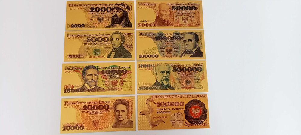 Banknoty PRL pozłacane  8 szt