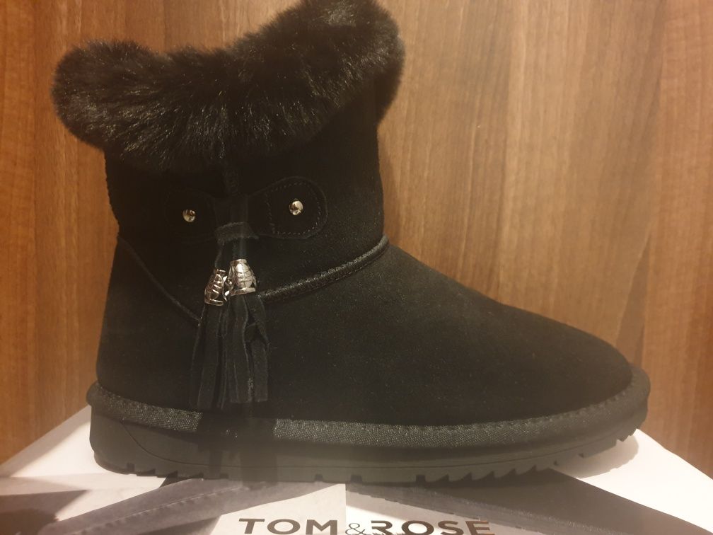 Nowe skórzane buty damskie zimowe botki emu śniegowce 37 ciepłe