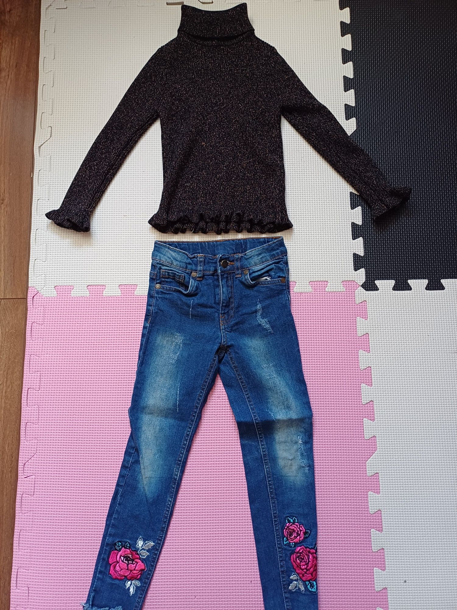 Sweterek i spodnie dla dziewczynki  jeansy 110-116 zestaw