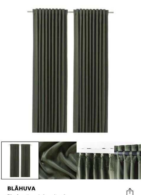 Zasłony zaciemniające IKEA BLAHUVA 145x300 - zielone, OKAZJA!