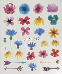 stz712 naklejki wodne na paznokcie kolorowe kwiaty