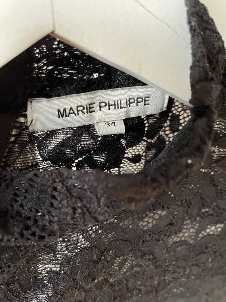 Czarna bluzka z koronki długi rękaw Marie Philippe XS/34 żakardowa