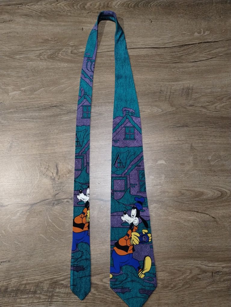 Krawat Vintage Disney unikat Goofy z aparatem 100% jedwab Tie Rack