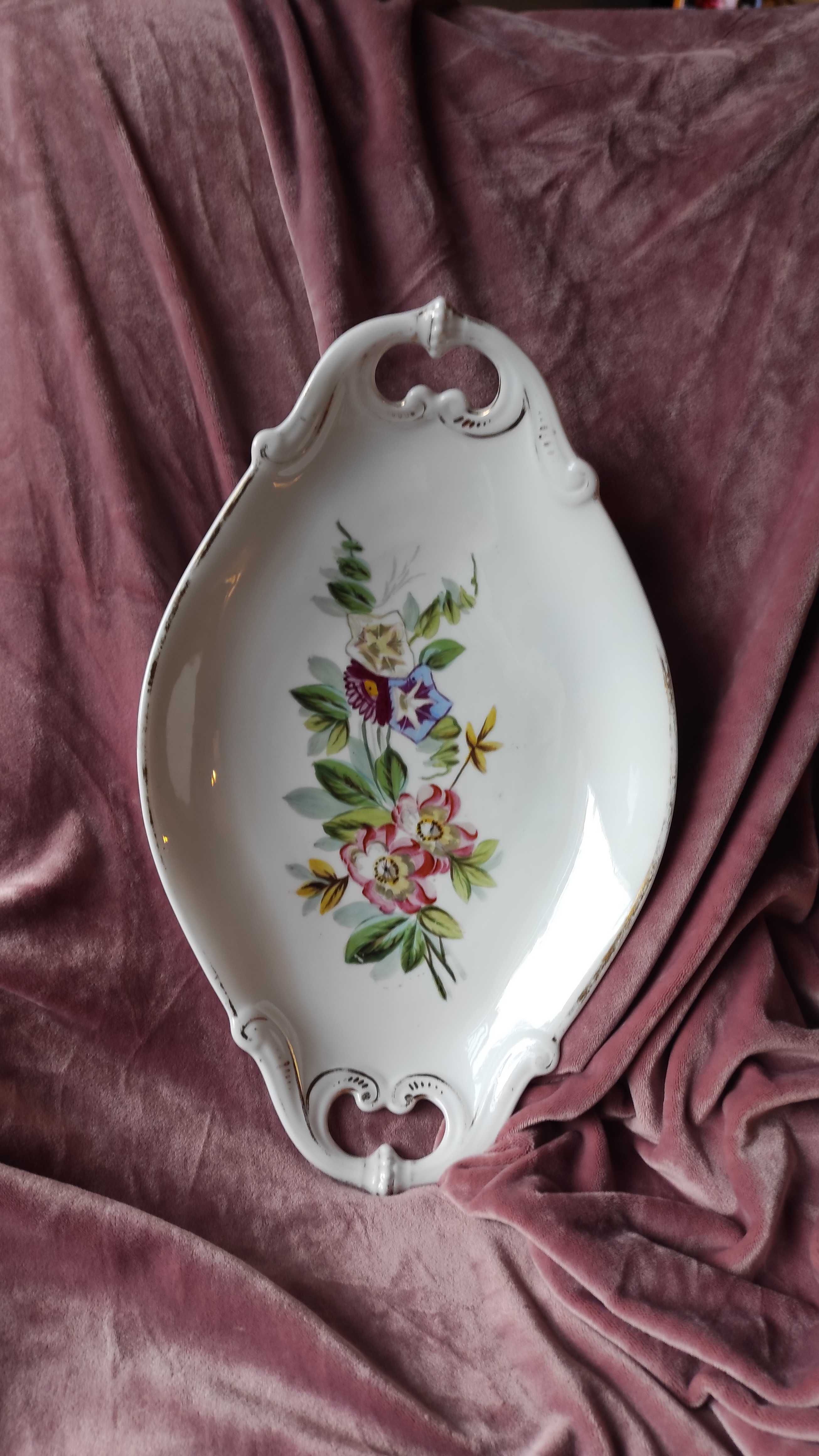 Antyk Biedermeier.Duża niepowtarzalna ręcznie malowana patera porcelan