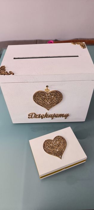 Ślubny zestaw - pudło na pieniądze i pudełko na obrączki plus gratisy