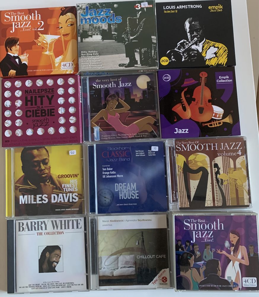 Płyty CD jazz Barry White, Chillout Cafe, Miles Davis Luis Armstrong