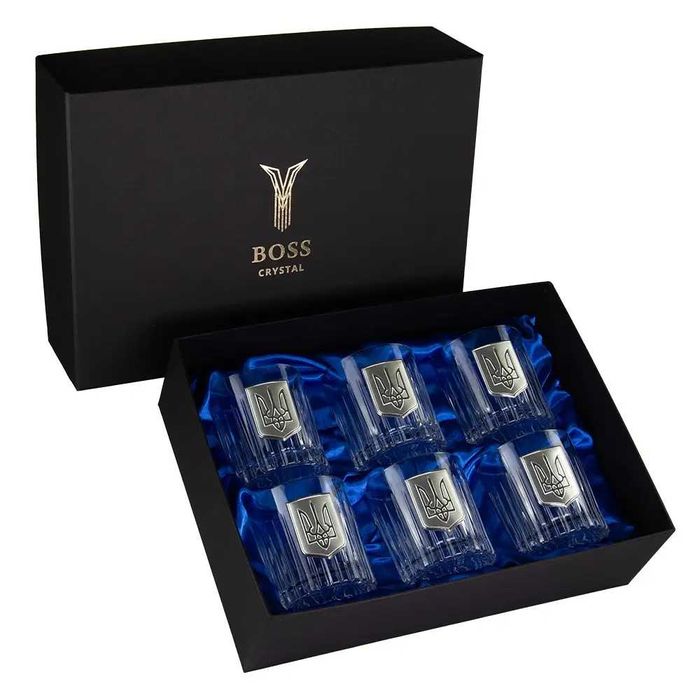 Кришталевий набір для віскі з гербом, покриття сріблом, Boss Crystal