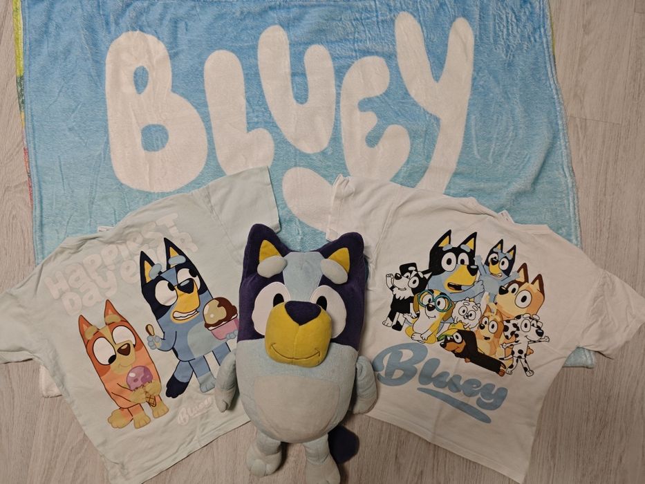 2x koszulka, pluszak, kocyk Bluey