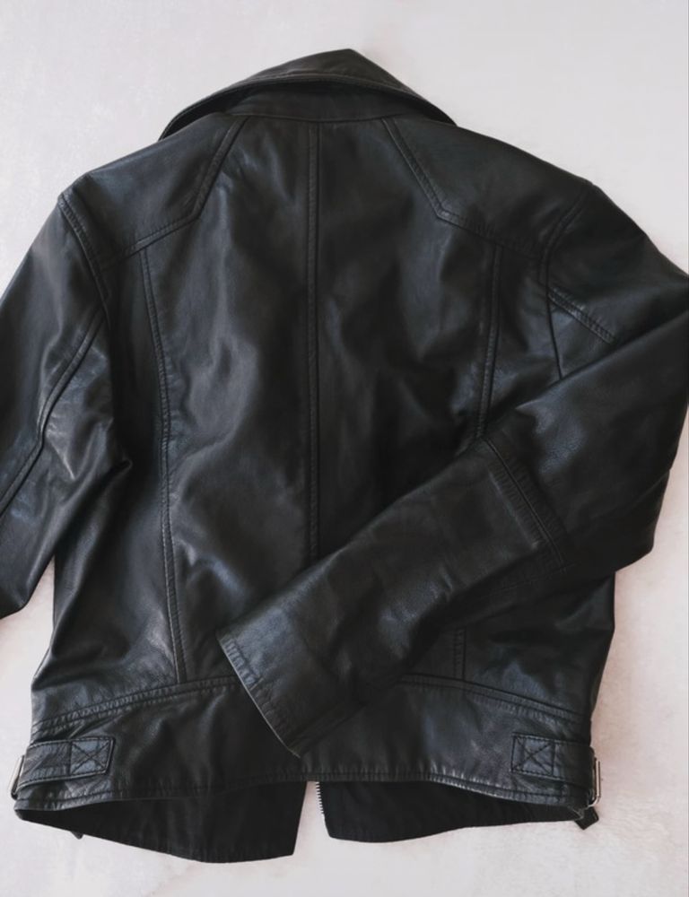 Casaco preto Biker Levi Strauss & Co em Pele Genuína NOVO