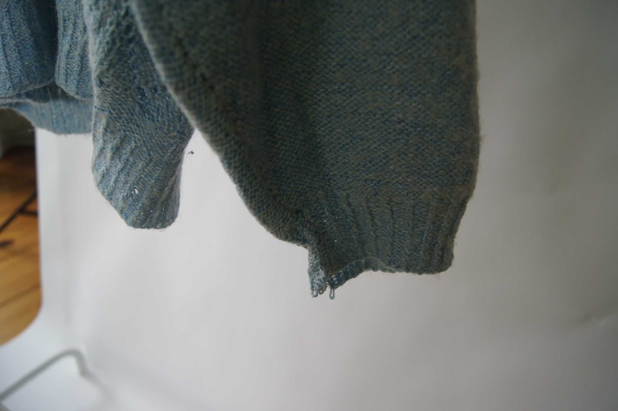 retro vintage szydełkowy szary błękitny sweterek na drutach 38M 36S