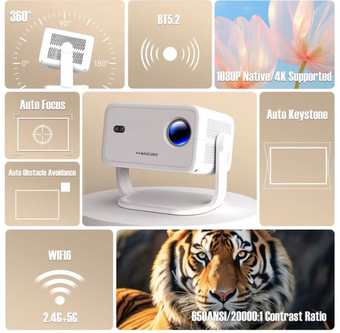 Проектор MAGCUBIC L018 1/8GB 650ANSI 4K Full HD Auto focus Android