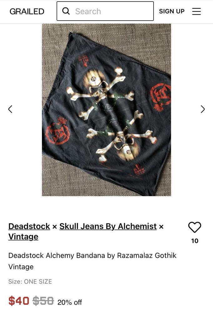 Deadstock Alchemy Bandana By Razamalaz Gothic Vintage 1992s бандана OS