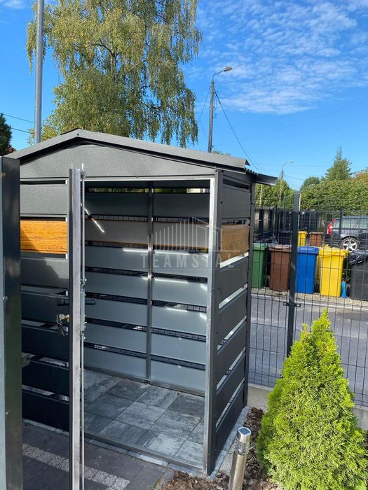 Wiata śmietnikowa 1,5x0,5m antracyt + drewnopodobny dwuspad TS902