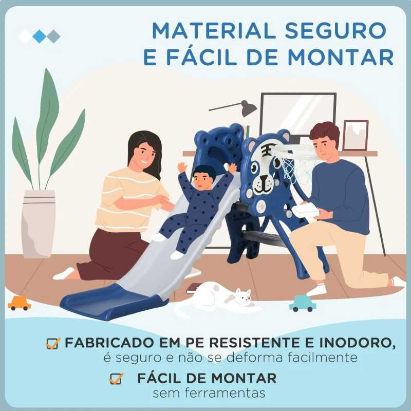 Escorrega Tigre Azul para Crianças 2 em 1 (com Cesta de Basquetebol)