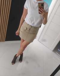 Beżowa spódniczka spódnica damska krótka mini s JAK NOWA militarna