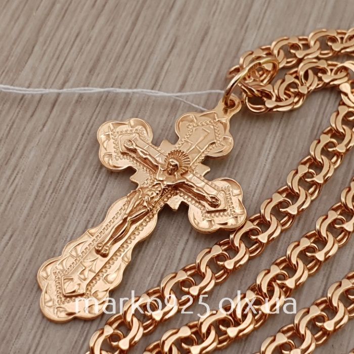 Позолоченная серебряная цепочка с крестиком Ланцюг і хрест позолота
