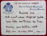 Governo Geral de Moçambique Lourenço Marques 1903 cartão timbrado