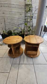 Stolik nocny, kawowy, drewniany, wys 60 cm, średnica 60 cm, z półkami