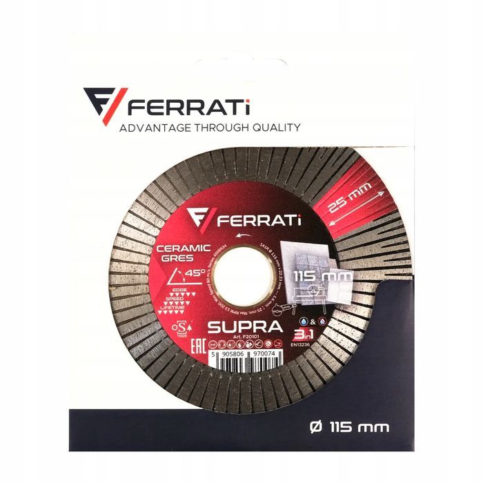 Ferrati Super Tarcza Diamentowa Tnąco Szlifująca Do Gresu 45° Supra