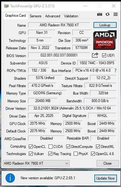 Placa Gráfica Asus AMD Radeon 7900XT OC Dual 20GB