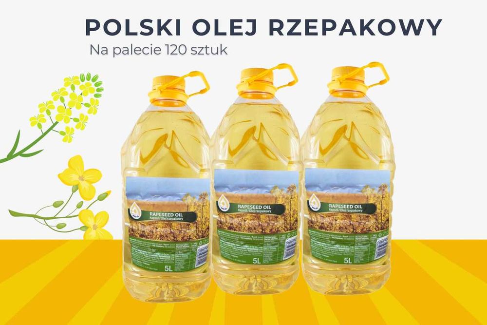 Polski OLEJ Rzepakowy 5L - Paleta 120 sztuk - Dostawa Gratis!