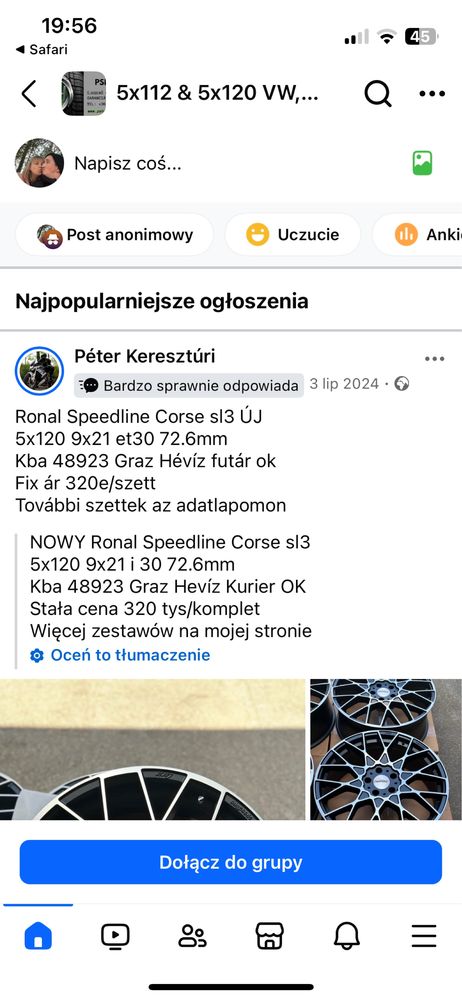 Felgi kolłaspeedline corse 21cali