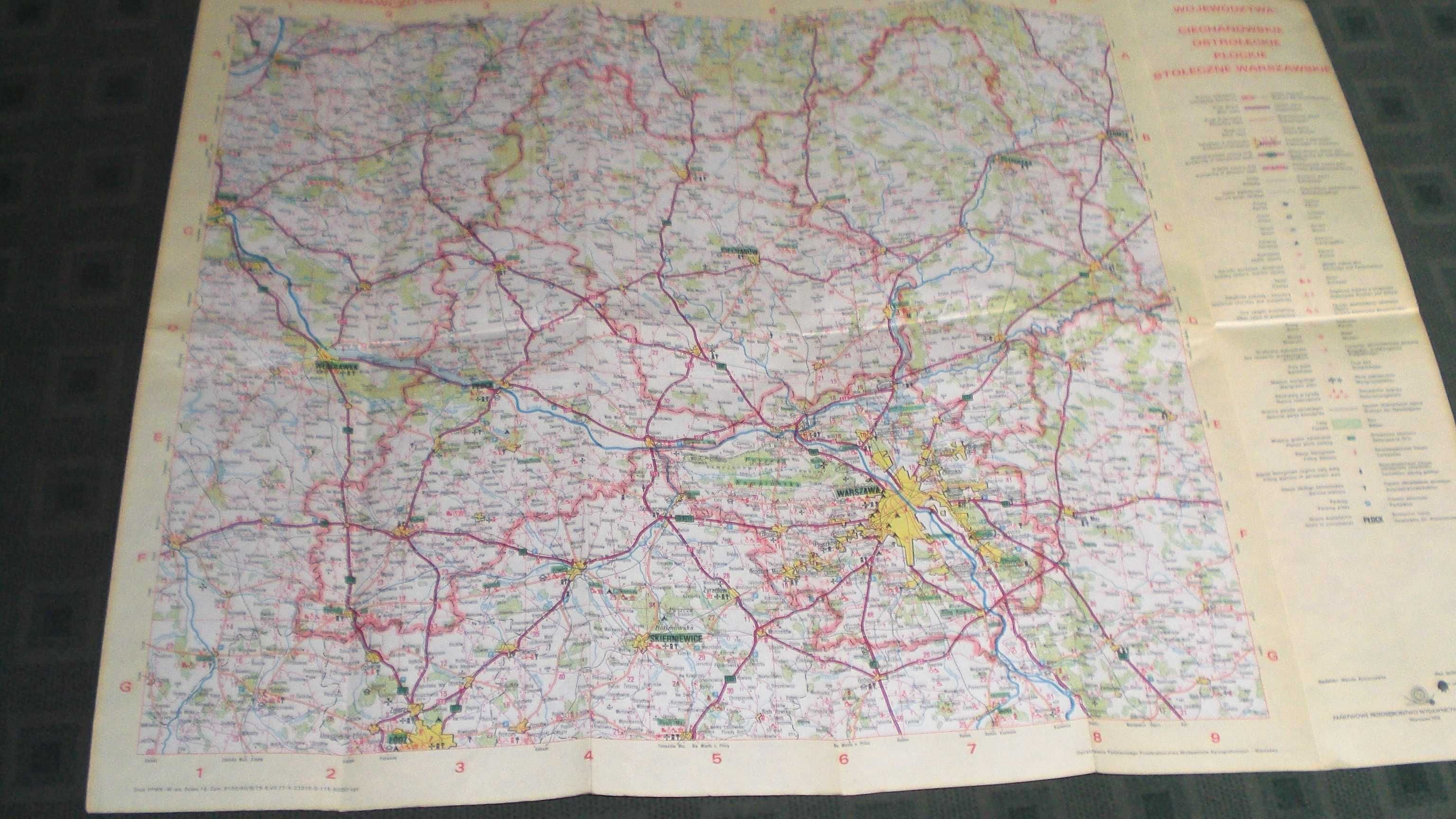 Mapa Województw Ciechanowskie, Ostrołęckie Płockie, Warszawskie 1978 R