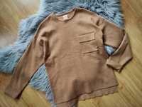 Sweter bluzka Zara Knitwear XS-S / z kieszenią, oversize, camel, wisko