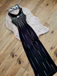 Elegancka długa sukienka czarna sługa suknia maxi ekskluzywna sukienka