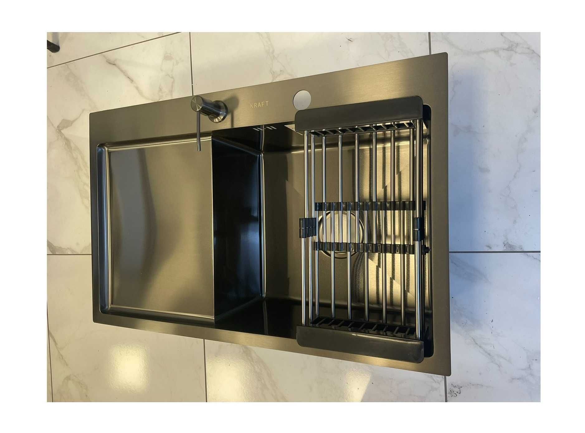 Черная кухонная мойка 78/49-23 см, нержавеющая сталь, Platinum.