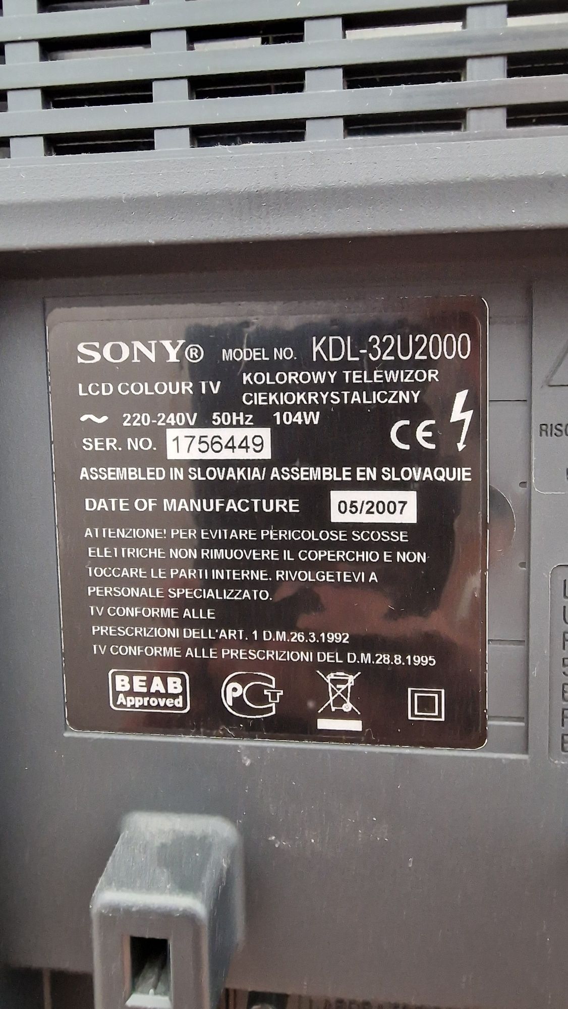 Telewizor LCD 32" SONY BRAVIA KDL-32U2000.