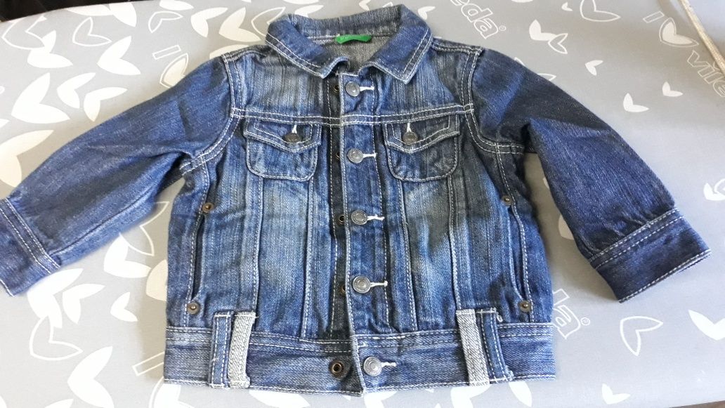 Bennetton zestaw jeans kurtka +ogrodniczki unisex