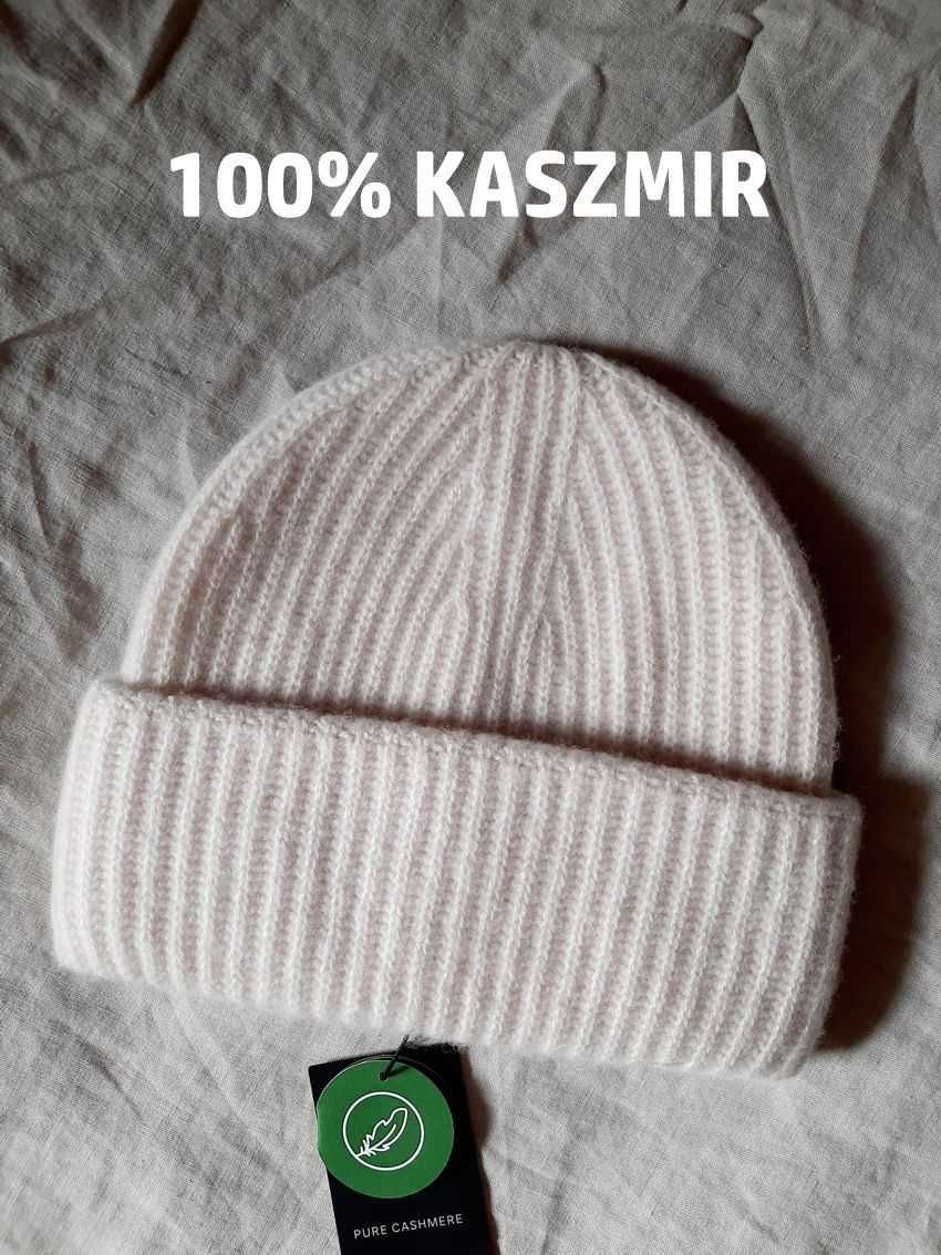 NOWA czapka Premium C&A, 100% Kaszmir, kaszmirowa, wełniana, kremowa