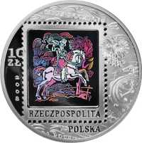 Srebrna moneta z hologramem 450 LAT POCZTY POLSKIEJ 10zł 2008 kapsel