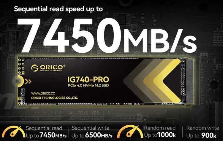 NVMe SSD Orico, 1 Tb (IG-740 pro, M2, 2280, 7450/6500 Mb/s, 600 TbW)