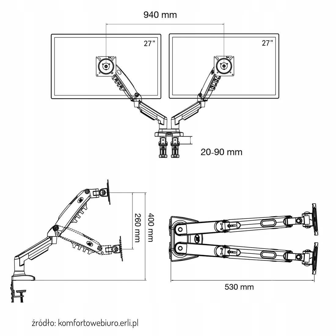 Uchwyt na dwa monitory Desk Mount model F160