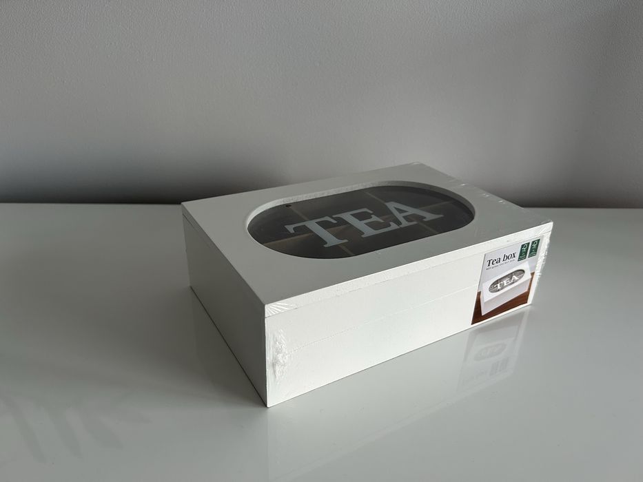 Nowa, biała skrzynka, pojemnik na herbatę, herbaciarka