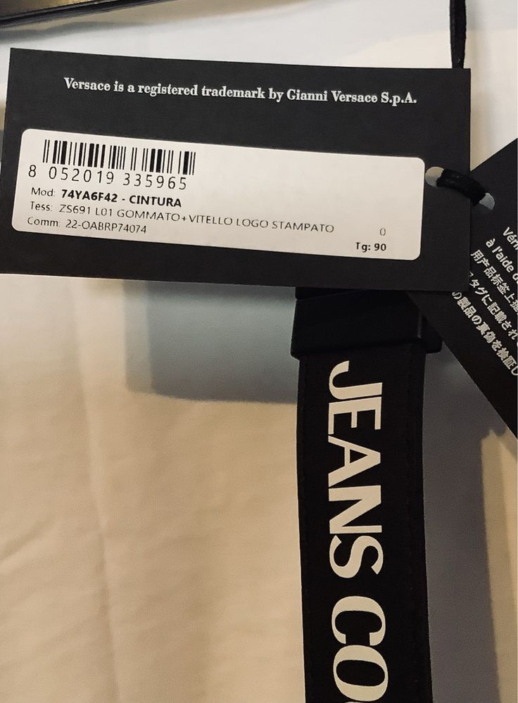 Pasek Versace Jeans Couture, skóra, klamra logo, roz.90=109cm