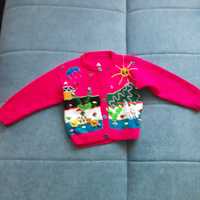 Sweter dziewczęcy róż 110 ręcznie robiony/arcydzieło. Ciepły na zimę