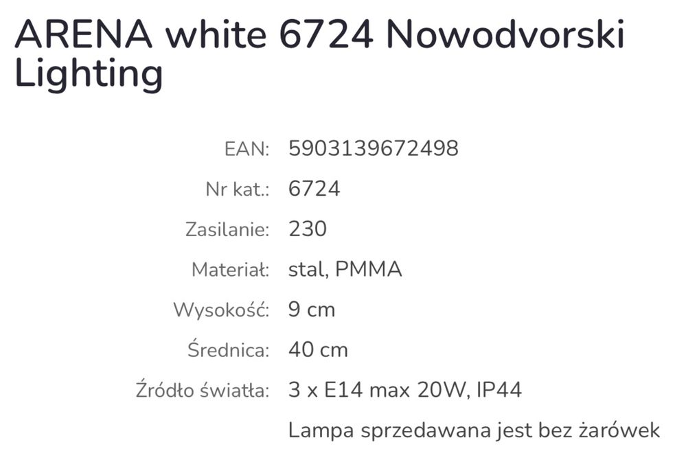 Lampa sufitowa Plafon Nowodvorski ARENA white 6724