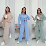 Женский льняной костюм рубашка+штаны Жіночий костюм блакитний,беж