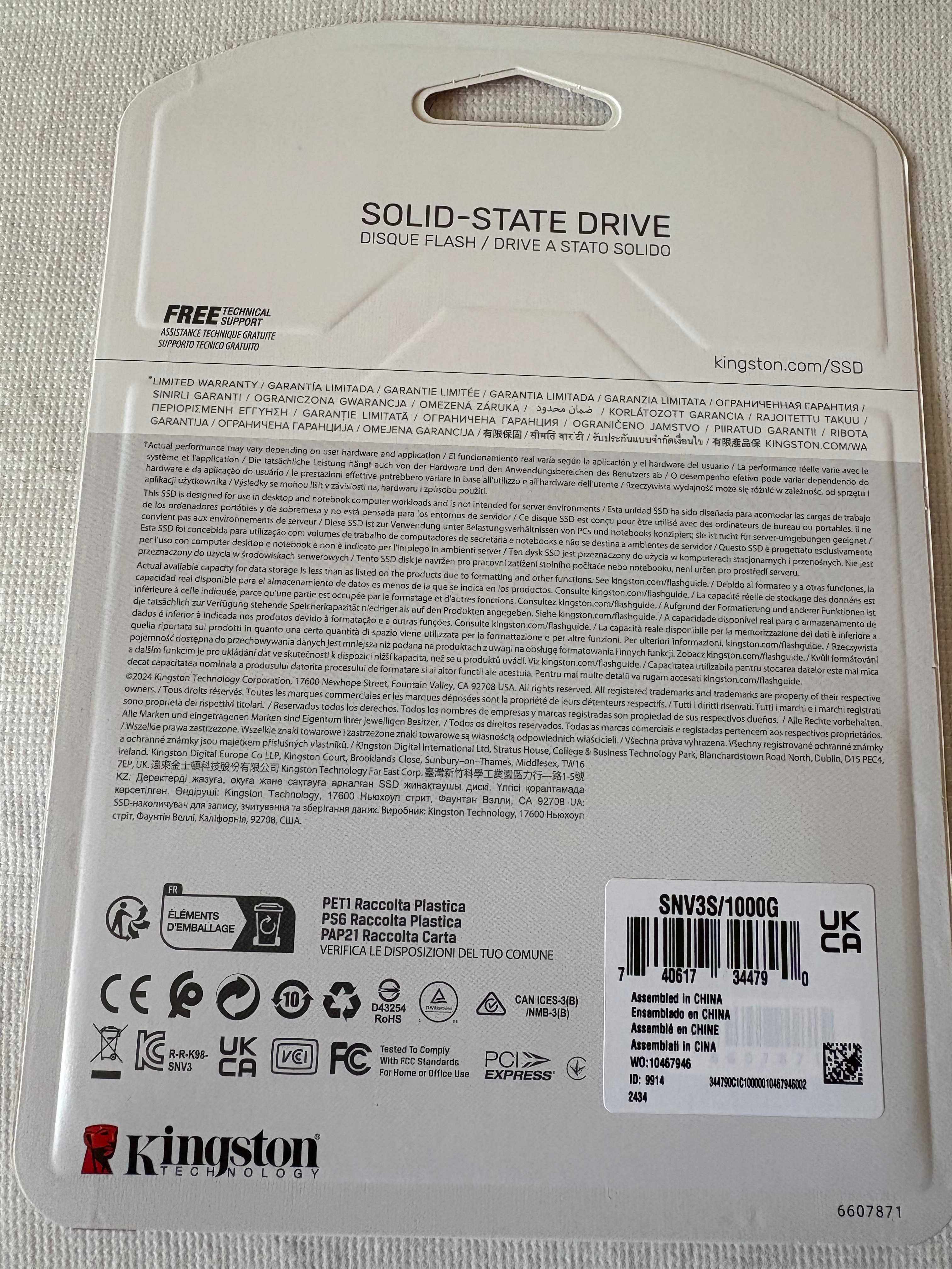 SSD Kingston NV3 1TB NVMe PCIe 4.0 - Novo, Selado