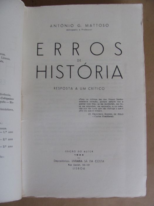 Erros da História de António G. Mattoso