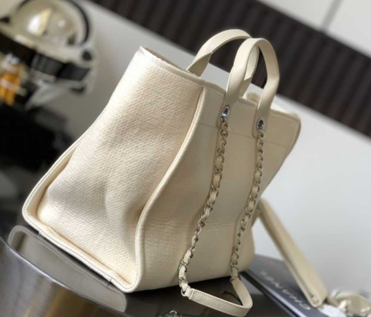 Torebka Chanel Deauville shopper płucienna srebrne okucia