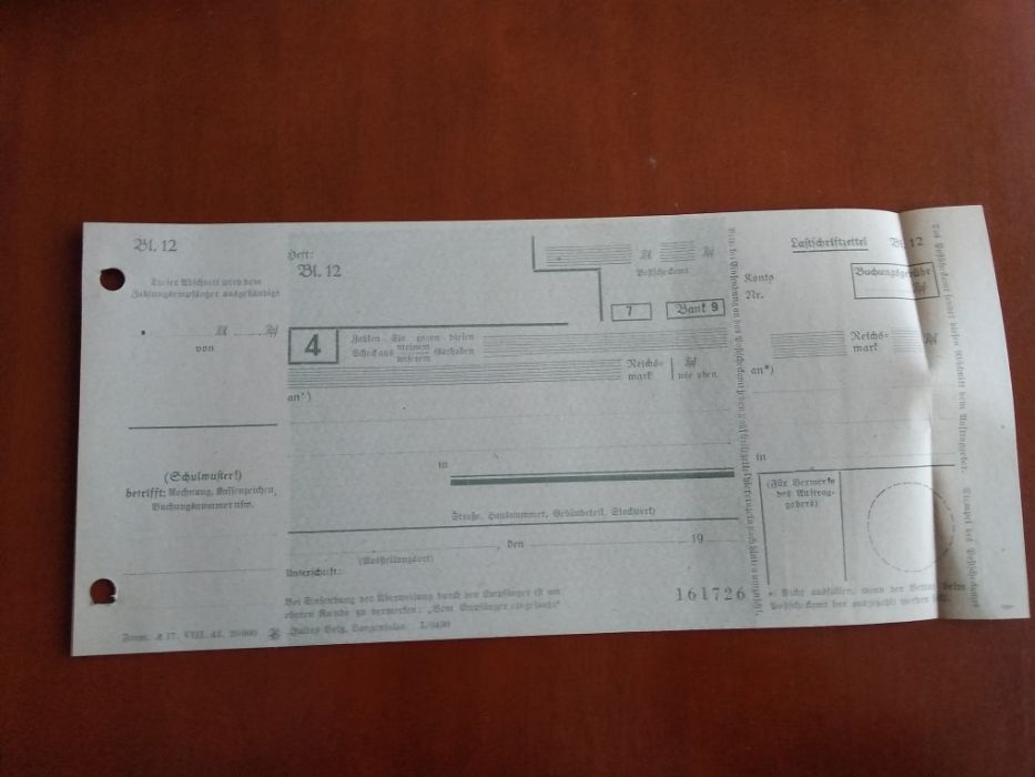 Niemiecki druk bankowy czek gotówkowy in blanco