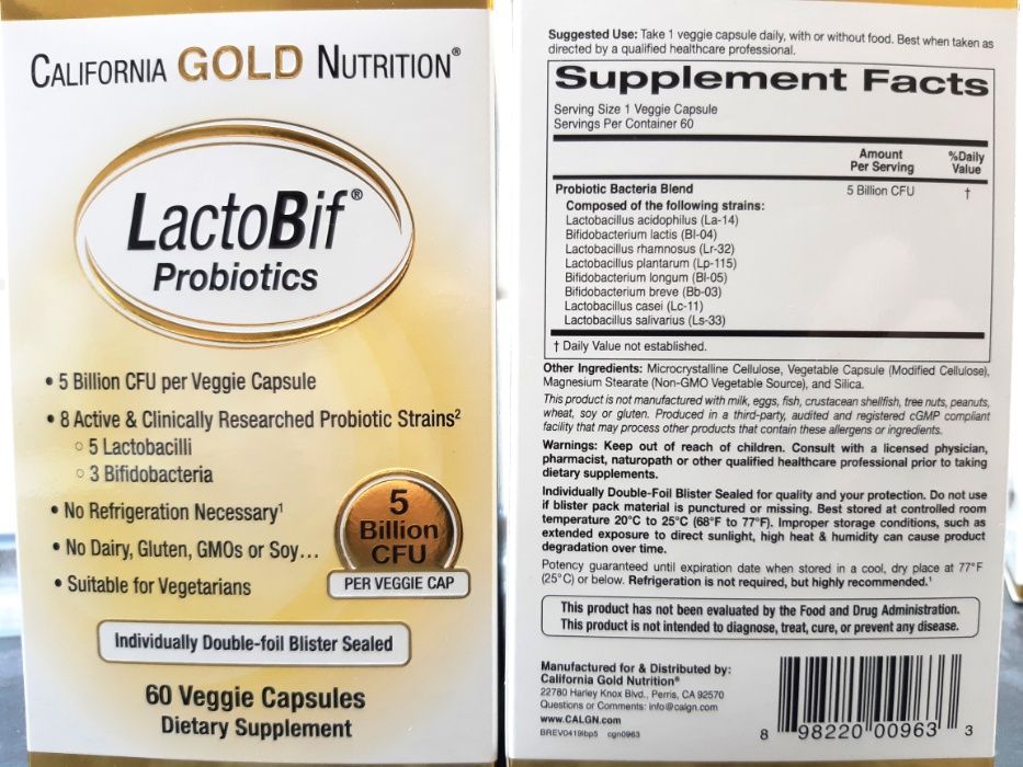 CGN, LactoBif Probiotics 5 Billion (60 капс.), пробиотики, пробіотики