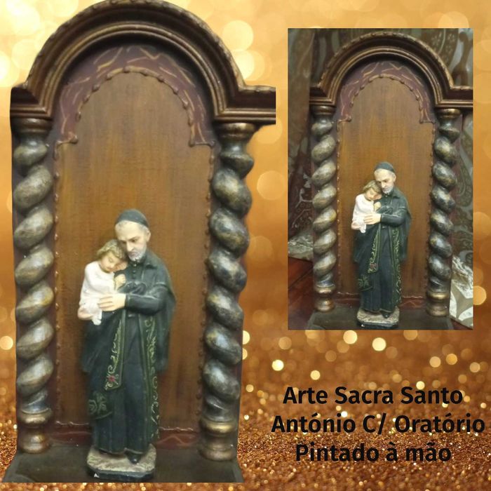 Arte Sacra Oratório Madeira talha dourada e Santo António