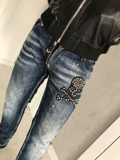 Philipp Plein Spodnie męskie i damskie boyfriend jeansowe