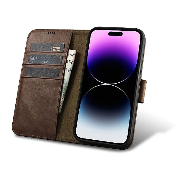 iCarer Oil Wax Wallet Case 2in1 etui iPhone 14 Pro skórzany pokrowiec