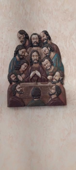 Quadro de Jesus e os apóstolos em madeira feito à mão